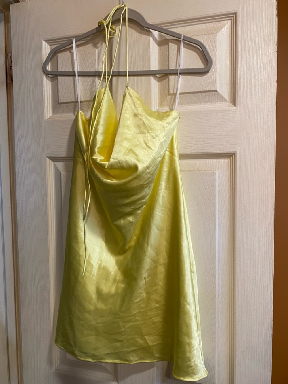 Lulu's Yellow Satin Cowl Neck Slip Dress